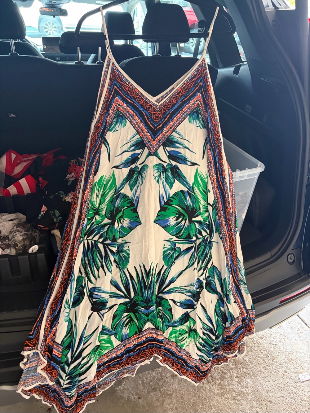 Flying Tomato Cream Maxi Sundress with Green & Blue Tropical Print